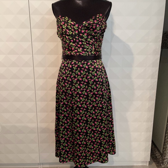 Betsey Johnson Strapless Rose Print Silk Dress - Picture 1 of 4